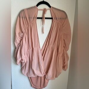 Fashion nova Peach deep cut sheer bodysuit size xl